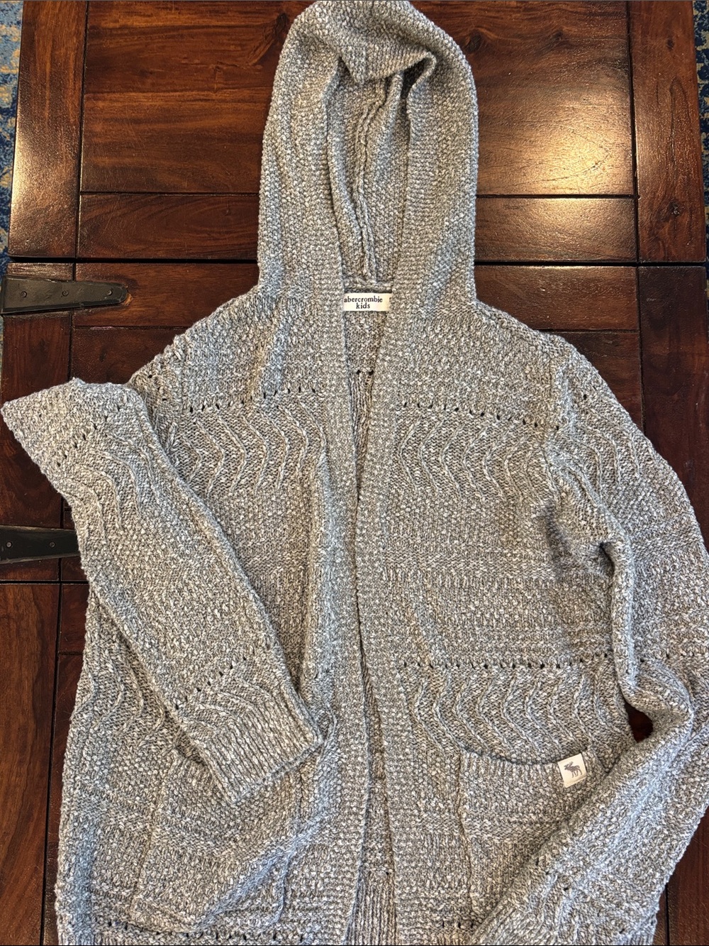 Abercrombie & Fitch Light Gray Hooded Knit Cardigan
